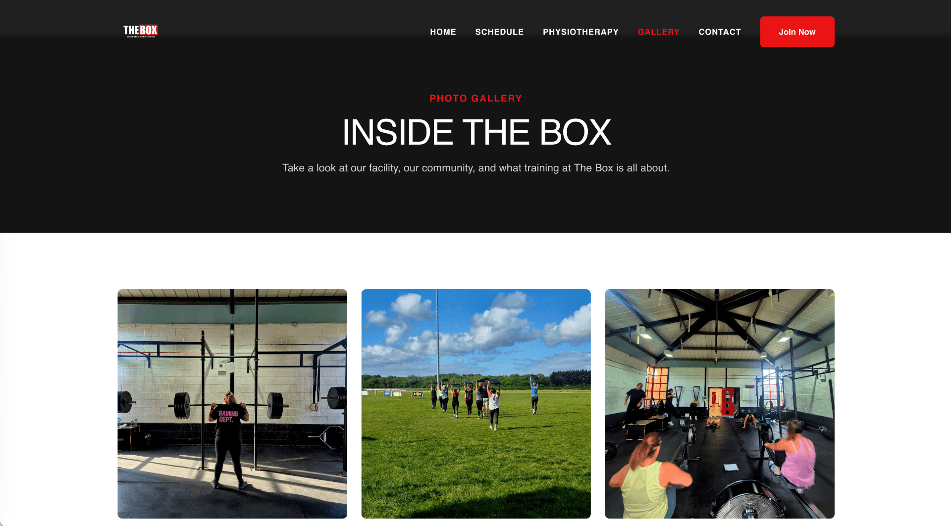 The Box gym website gallery page