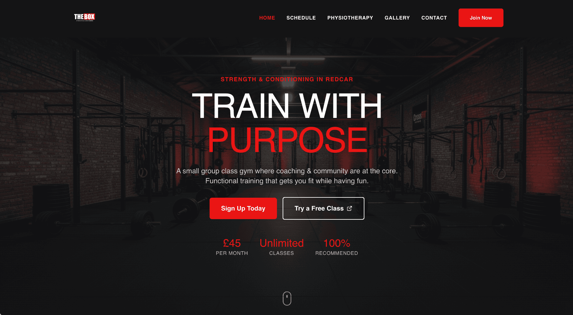 The Box gym website homepage
